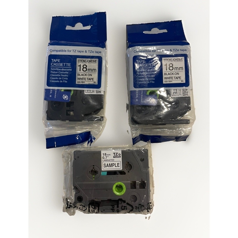 2 pcs Brother Tz Tze-s241 18mm W x 8m L Cassette black on white tape